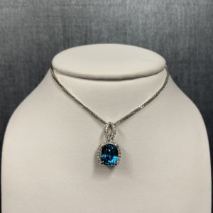 18kw, Blue Zircon and Diamond Pendant