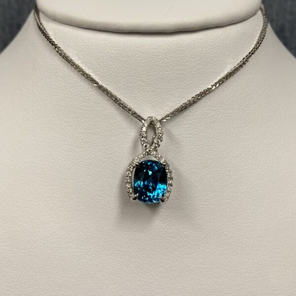 18kw, Blue Zircon and Diamond Pendant