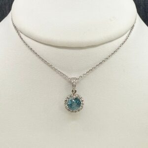 Blue Zircon and Diamond Pendant
