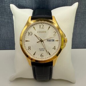 White and Yellow Citizen with Black Leather Band