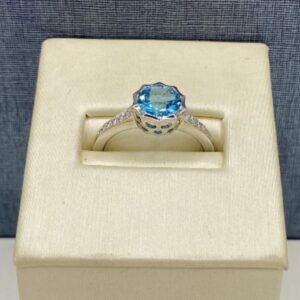 Blue Topaz and Diamond Ring in White Gold