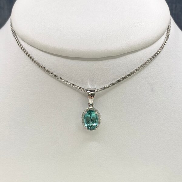 Blue Tourmaline and Diamond Pendant