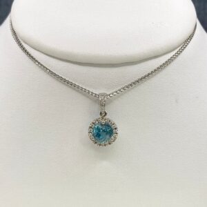 Blue Zircon and Diamond Pendant