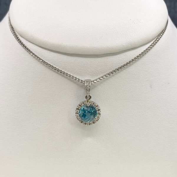 Blue Zircon and Diamond Pendant