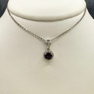 Color Changing Garnet Pendant with Diamonds in White Gold