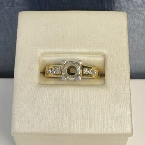 Yellow Gold Engagement Ring with Triple Side Diamonds