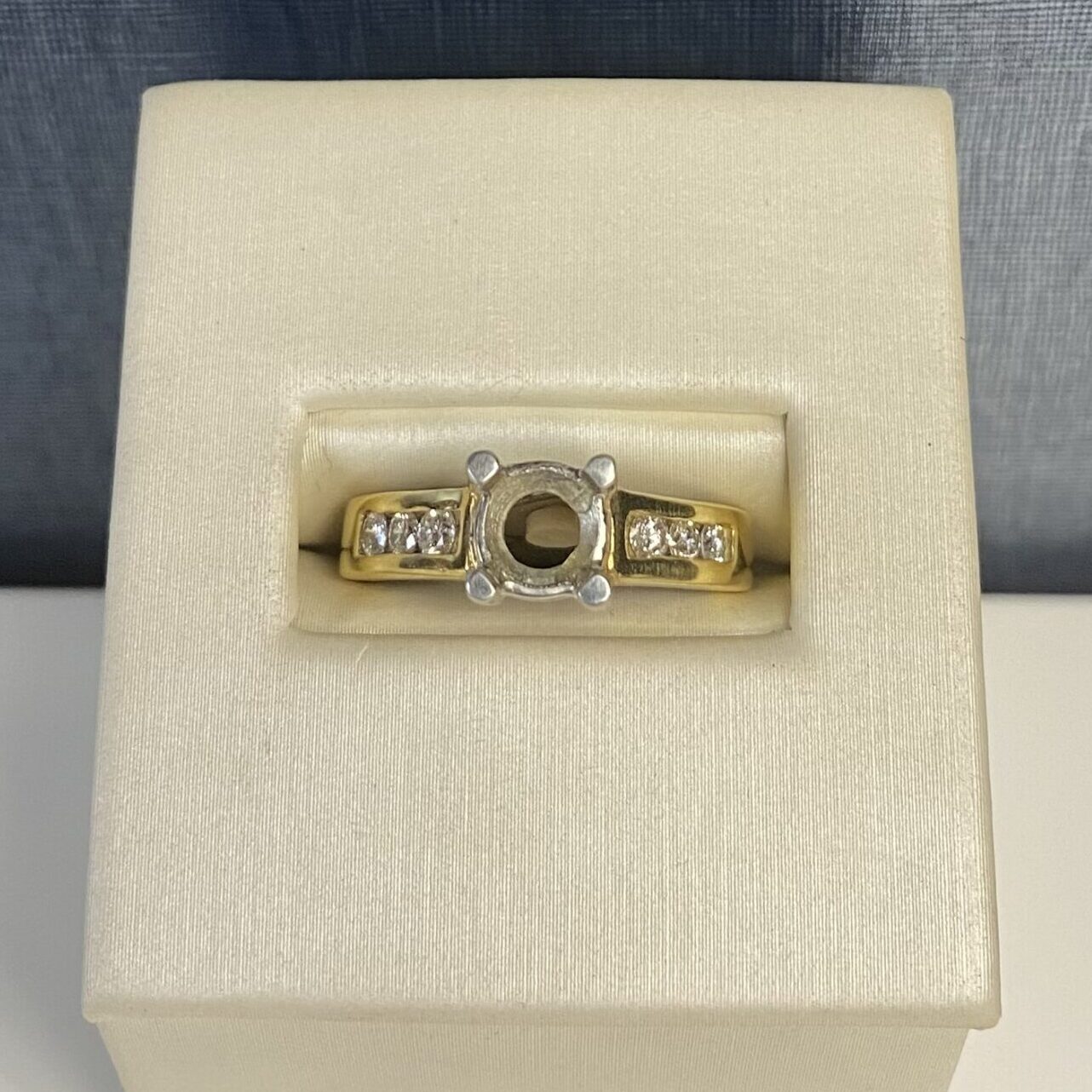 Yellow Gold Engagement Ring with Triple Side Diamonds