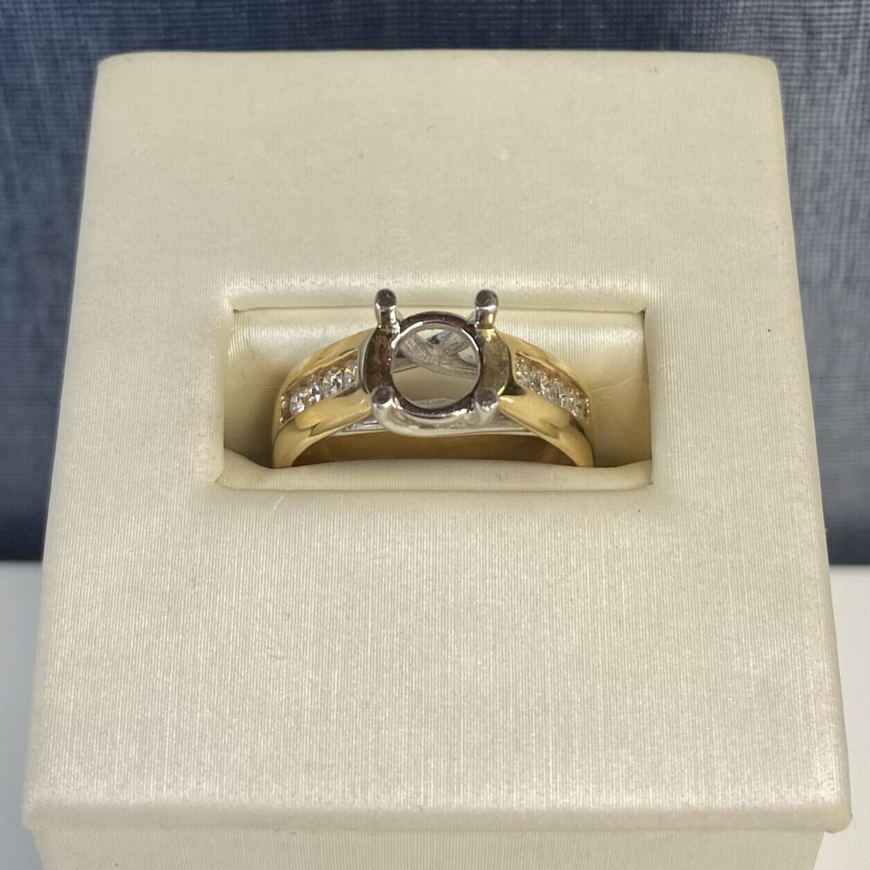 Two Tone Engagement Ring With Four Side Diamonds