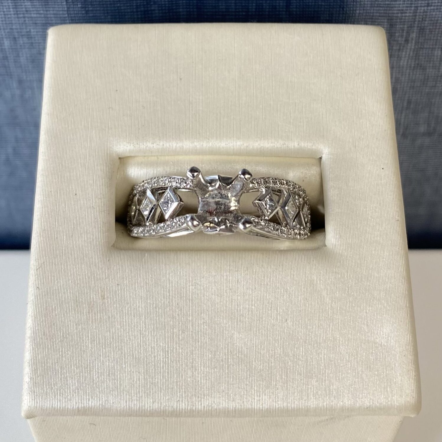 White Gold Diamond Engagement Ring with Princess Statement Stones