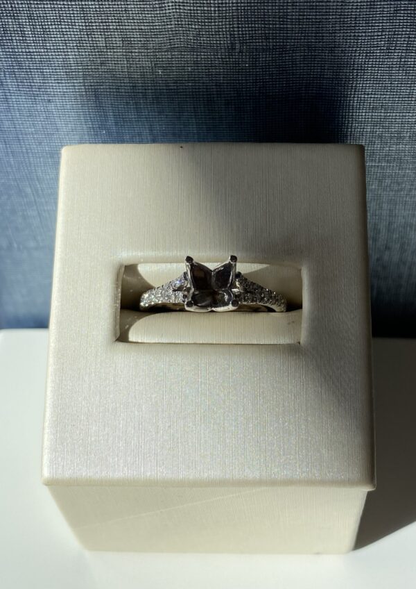 Solid Tulip Head and Diamond Engagement Ring in White Gold