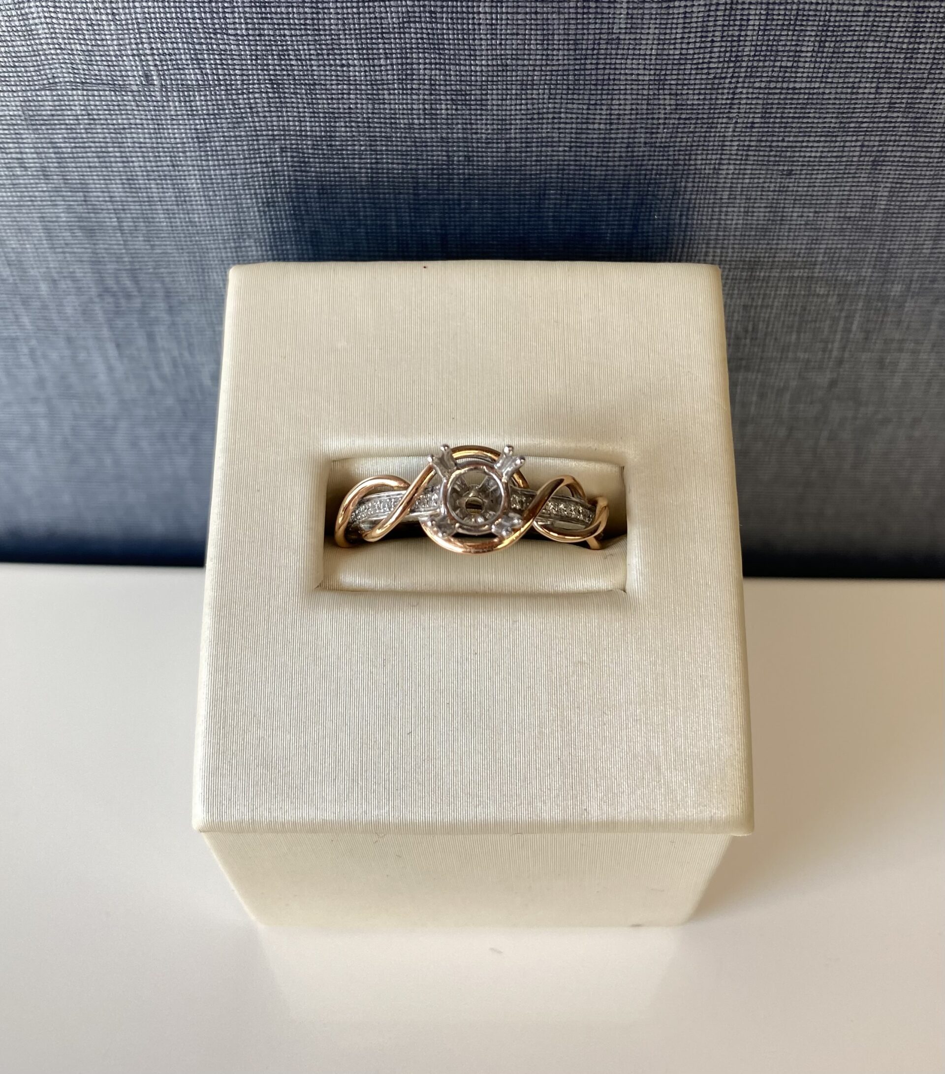 White Diamond Engagement Ring Wrapped in Rose Gold | Solid Gold Jewelers