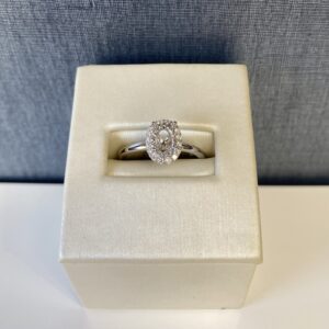 White Gold Oval Engagement Ring with Diamond Halo