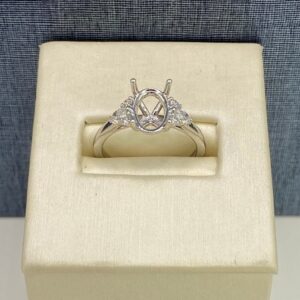 White Gold Oval Mounting with Side Diamonds