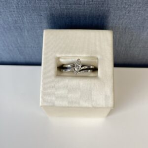 White Gold Marquise Engagement Solitaire and Wedding Band Set