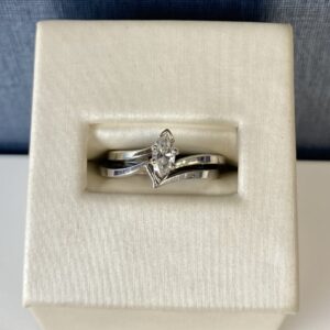 White Gold Marquise Engagement Solitaire and Wedding Band Set