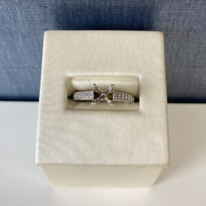 White Gold Diamond Engagement Ring with Milgrain Detail