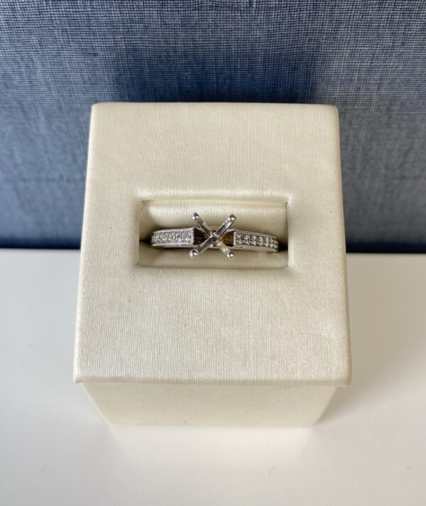 White Gold Diamond Engagement Ring with Milgrain Detail