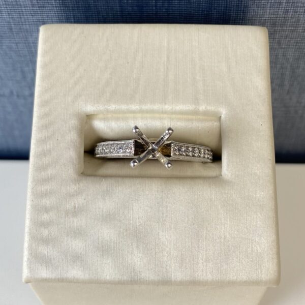 White Gold Diamond Engagement Ring with Milgrain Detail