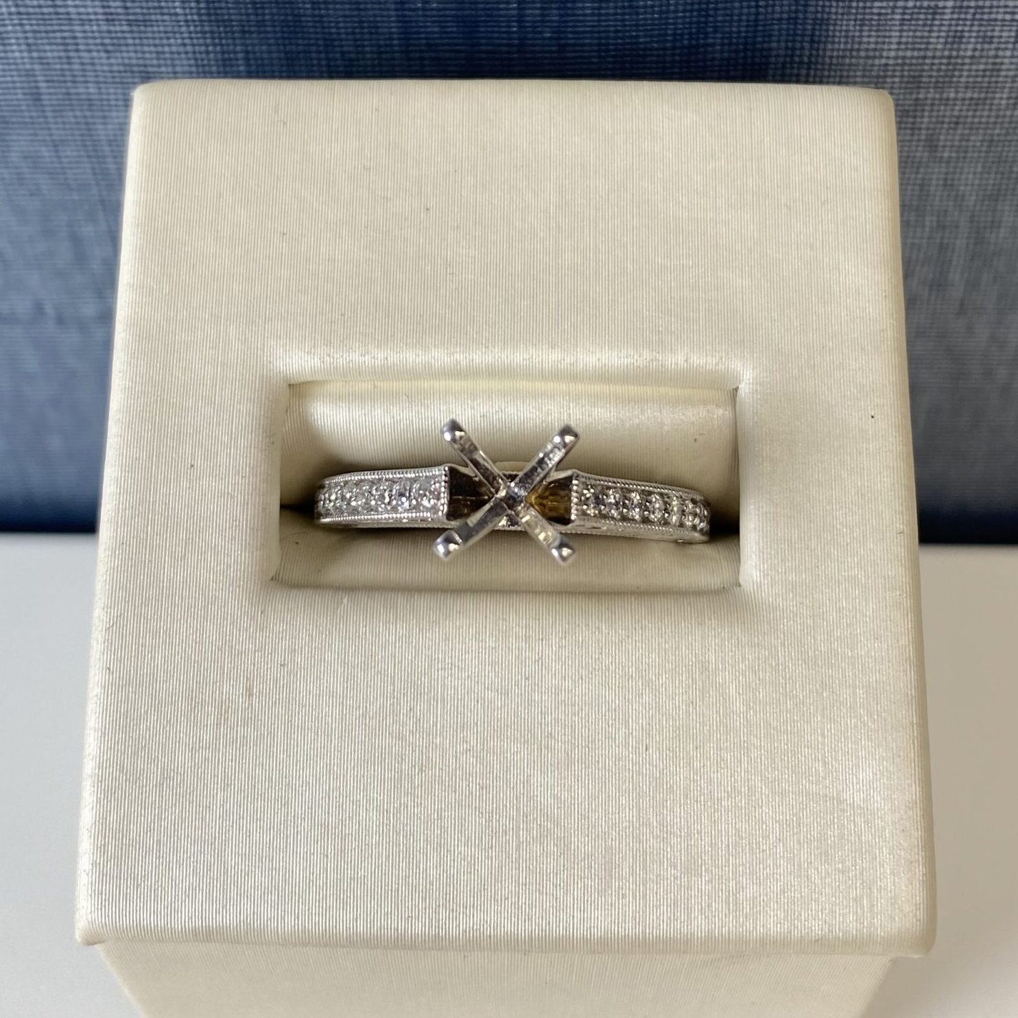 White Gold Diamond Engagement Ring with Milgrain Detail
