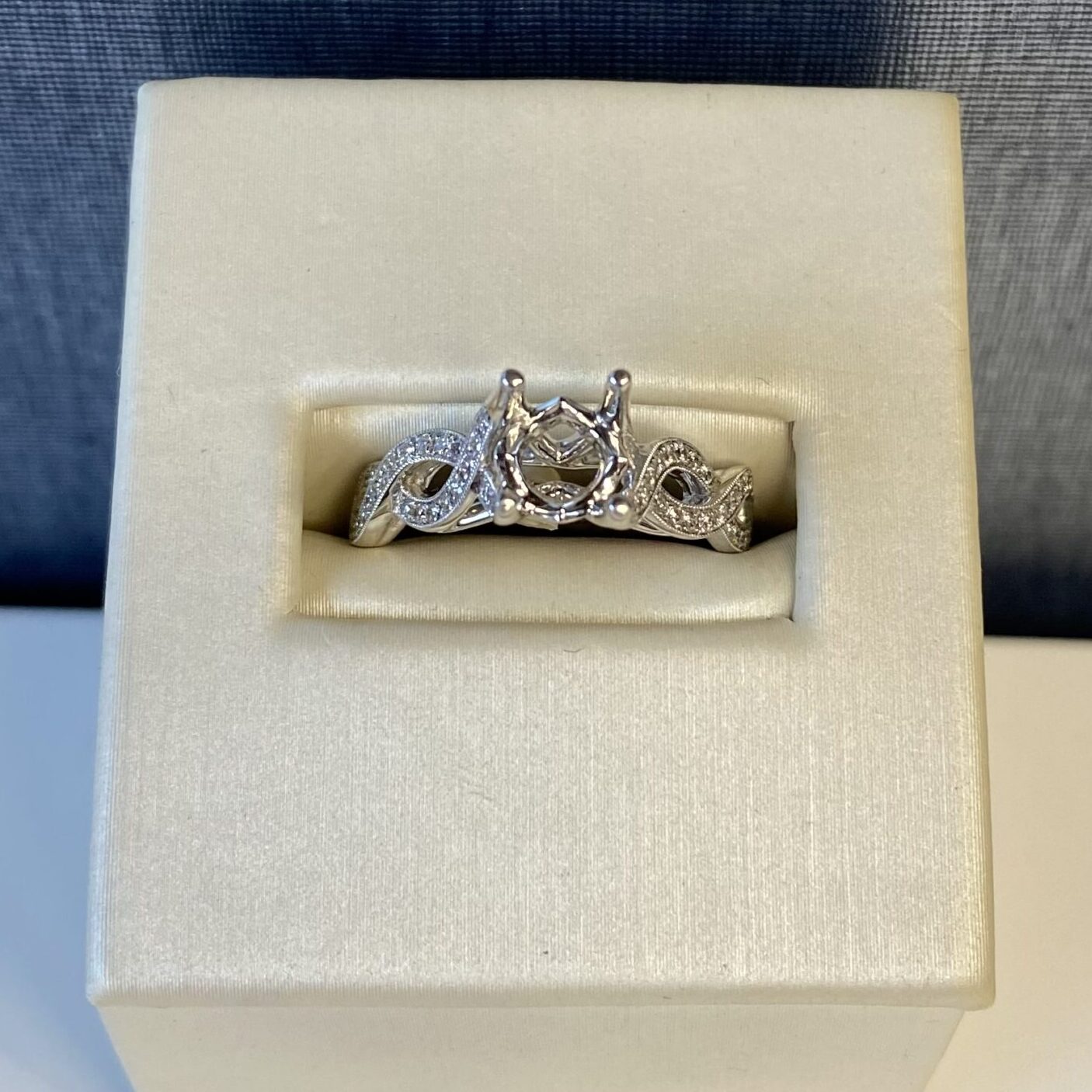 Twisted White Gold Engagement Ring with Milgrain Detail