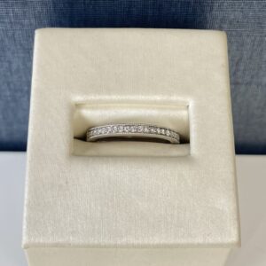 White Gold and Diamond Wedding Band With Milgrain Detail