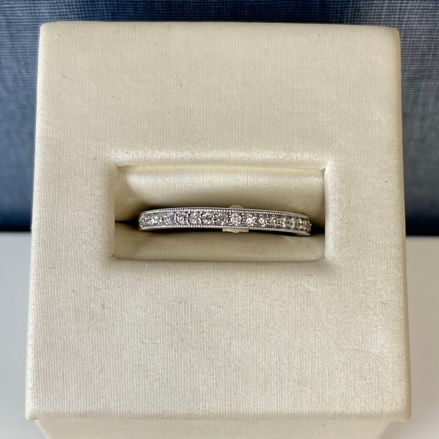 White Gold Diamond Wedding Band with Milgrain Detail