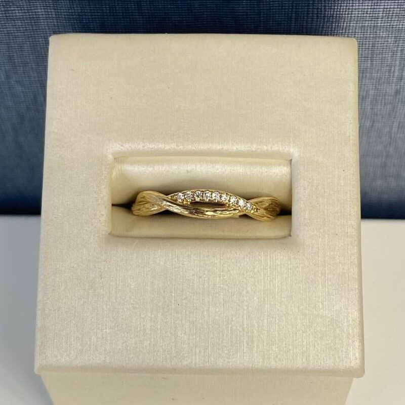 Yellow Gold Diamond Wedding Band with Floral Detail