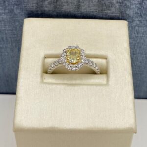 Yellow Diamond Center with White Diamond Halo Fashion Ring