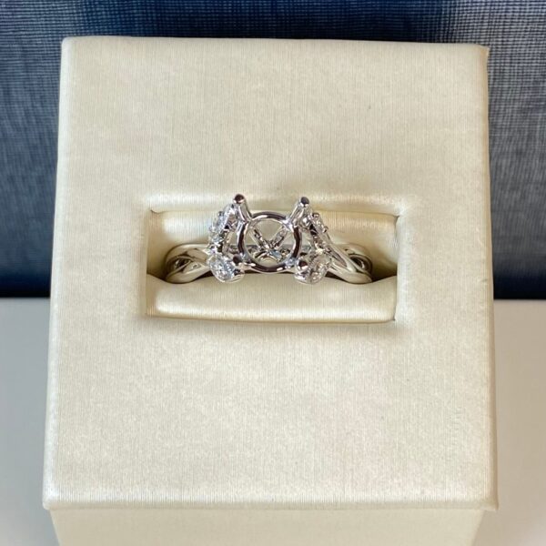 White Gold Floral Engagement Ring with Diamonds
