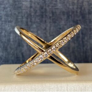 Crossed Yellow Gold Diamond Fashion Ring