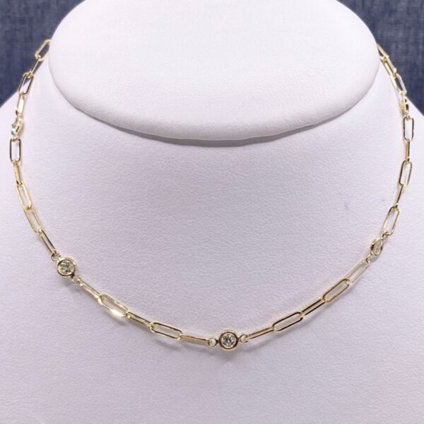 Yellow Gold and Diamond Paperclip Chain