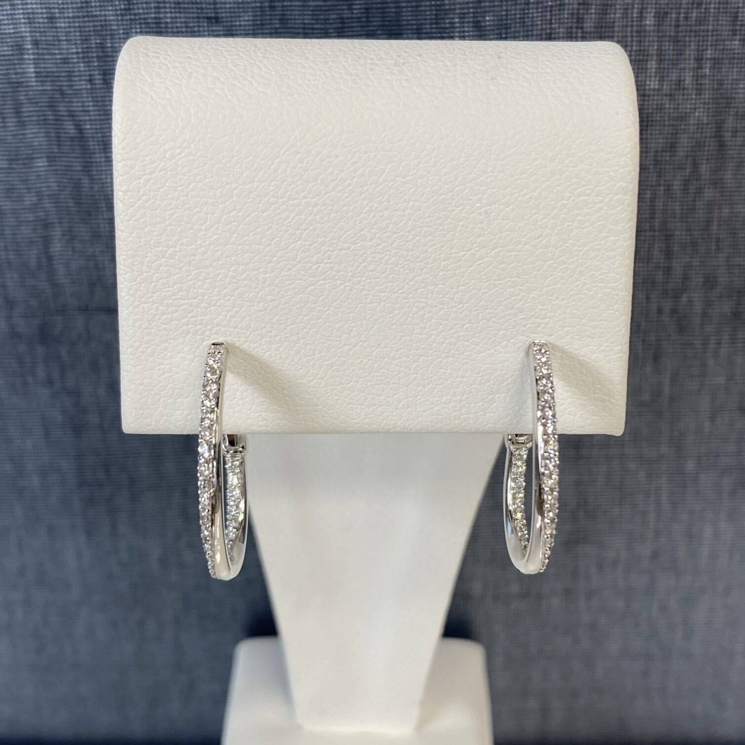 Twisted Diamond Hoops in White Gold