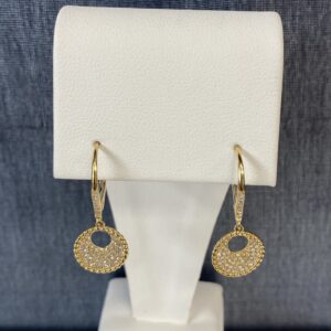 Diamond Cluster Drop Earrings With Rope Detail in Yellow Gold