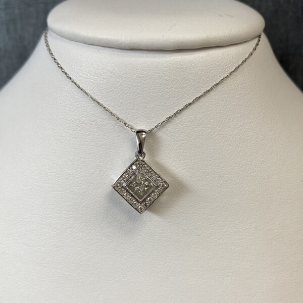 Shimmering Diamond Square Pendant in 14k White Gold