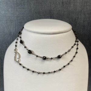 Diamond and Black Beaded necklace in 14k White Gold
