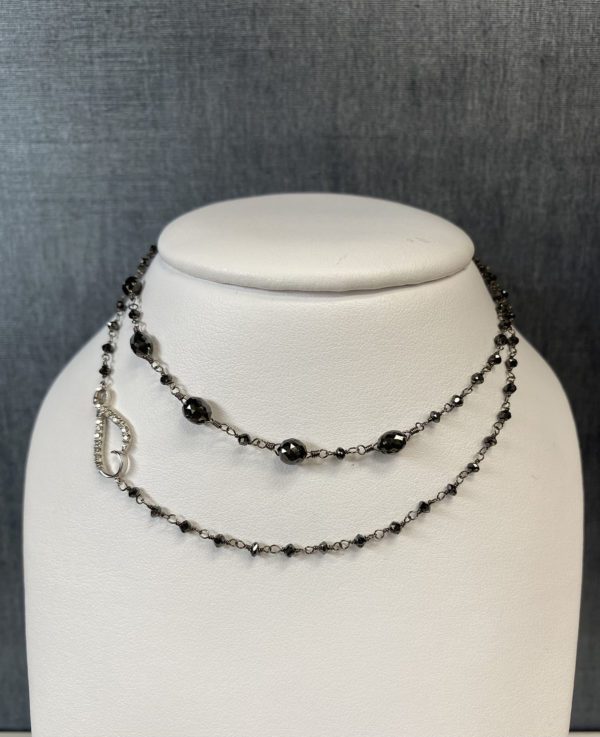 Diamond and Black Beaded necklace in 14k White Gold