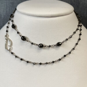 Diamond and Black Beaded necklace in 14k White Gold