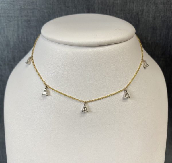 Dropped Stations Diamond Necklace in 14k Yellow and White Gold