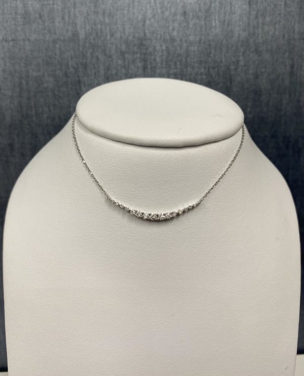 Curved Diamond Necklace in 14k White Gold