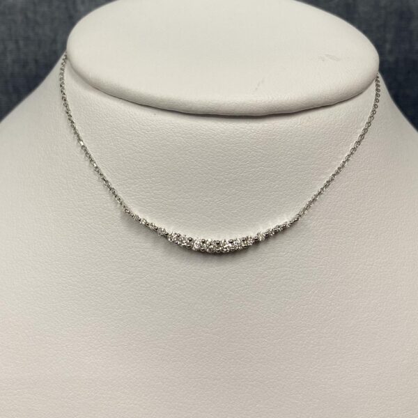 Curved Diamond Necklace in 14k White Gold