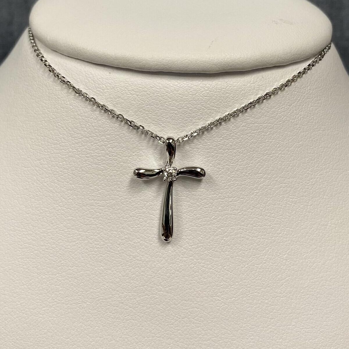 Bubble Cross Pendant with Diamond in 14k White Gold