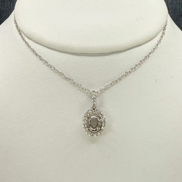White Gold Oval Mounting with Diamond Halo
