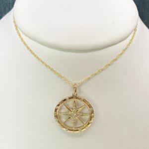 Yellow Gold Compass Pendant with Diamonds