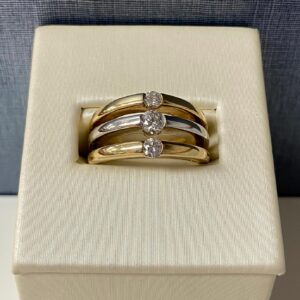 Three Layers Diamond Two Tone Gold Ring
