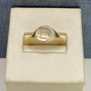 Yellow Gold and Diamond Crescent Moon Ring