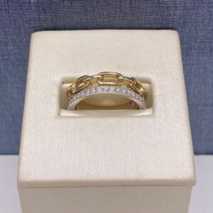 Faux Chain and Diamond Band Two Tone Fashion Ring