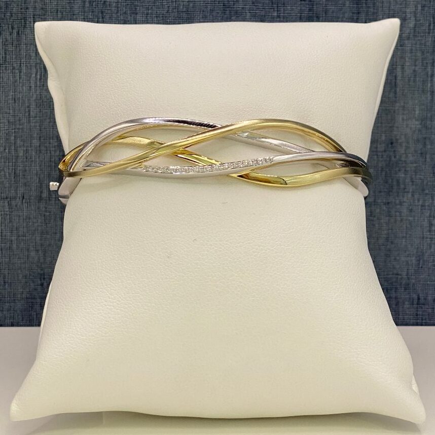 Two Tone Diamond Bracelet with Woven Gold