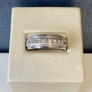 White Gold Channel Set Diamond Band with Milgrain Detail