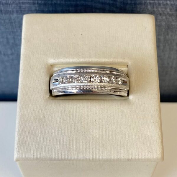 White Gold Channel Set Diamond Band with Milgrain Detail