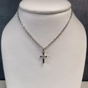 Sterling Cross Necklace with Diamonds